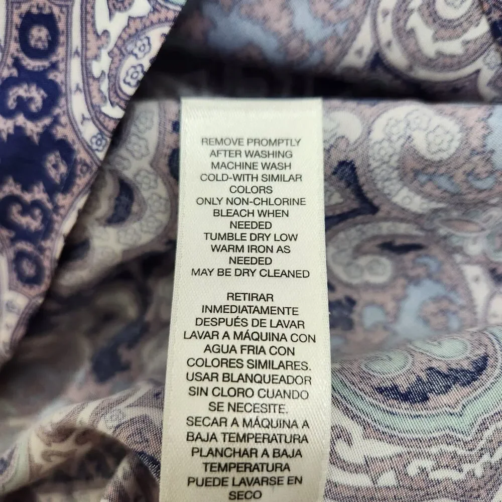 Chico’s Wome 2 US L Purple Paisley Button Up No Iron Blouse Shirt - Picture 7 of 11